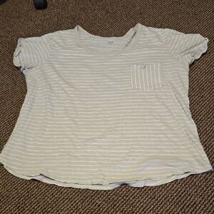 A.n.a. Striped Ecualyptus Green T-shirt Tee W Cuffed Sleeves